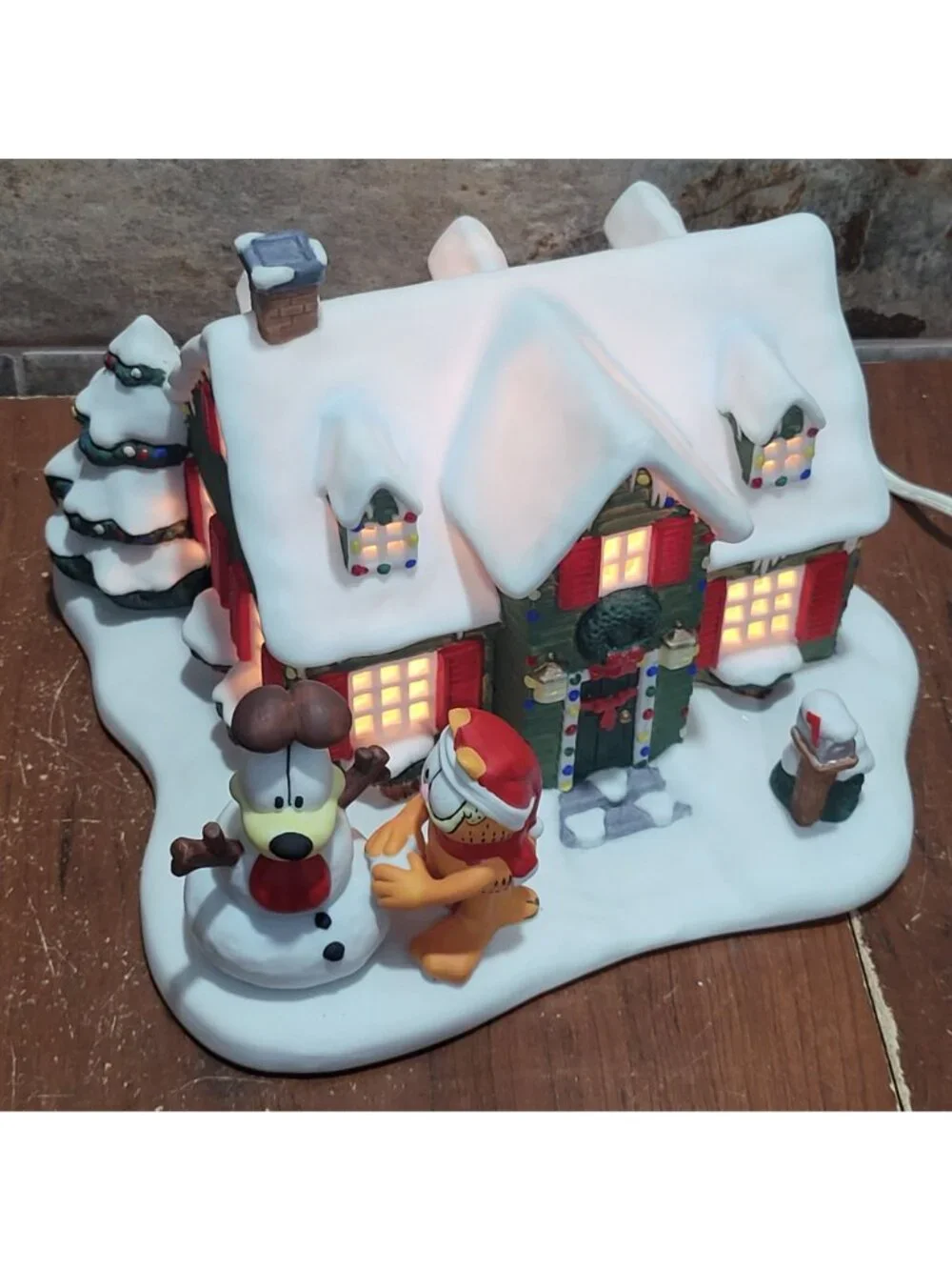 Vintage Danbury Mint Garfield Christmas Village Light Up House Odie Snowman Jim